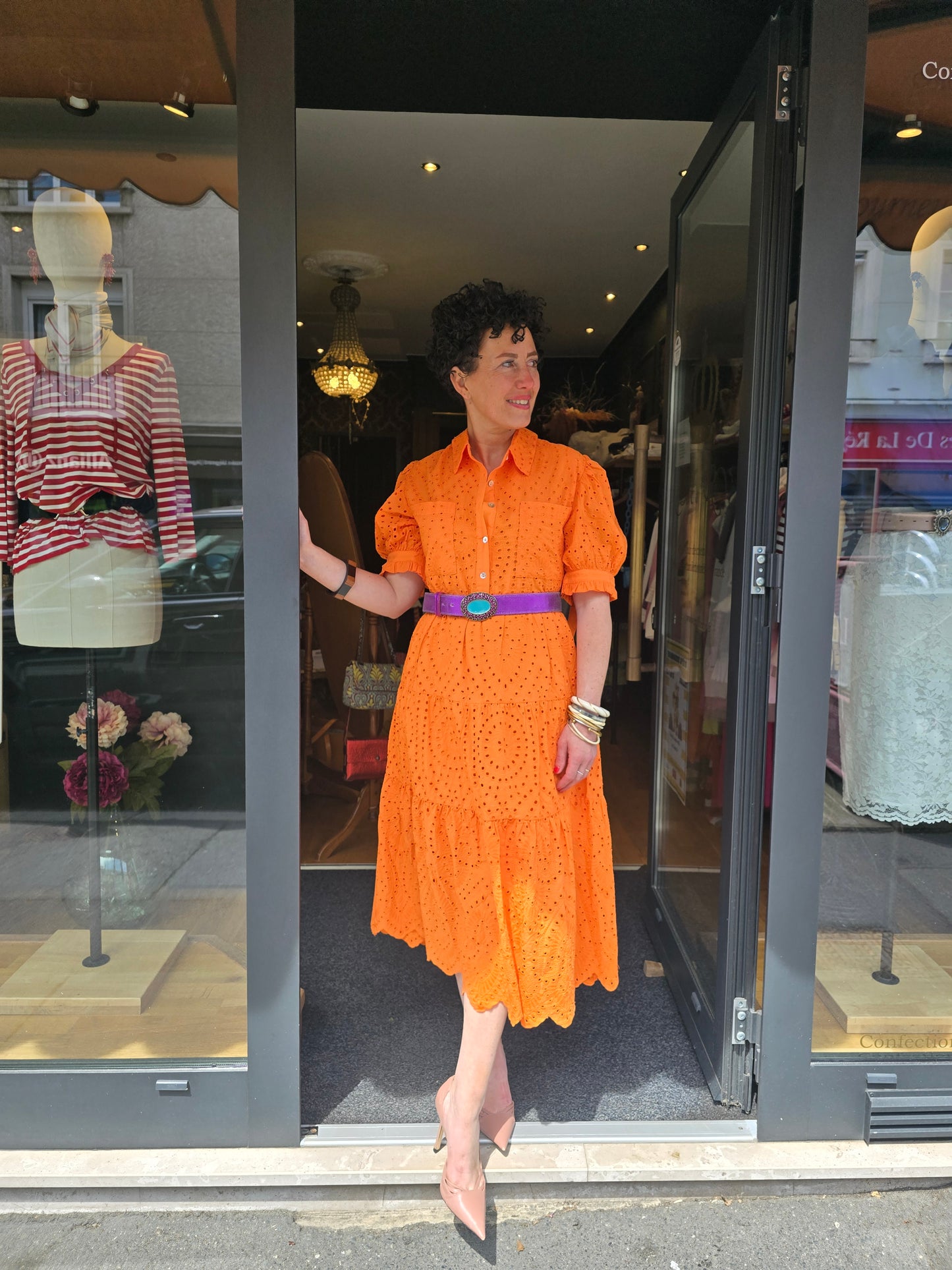 Robe broderie anglaise mandarine - Collection Prêt-à-Porter