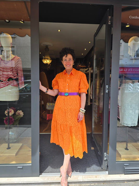 Robe broderie anglaise mandarine - Collection Prêt-à-Porter