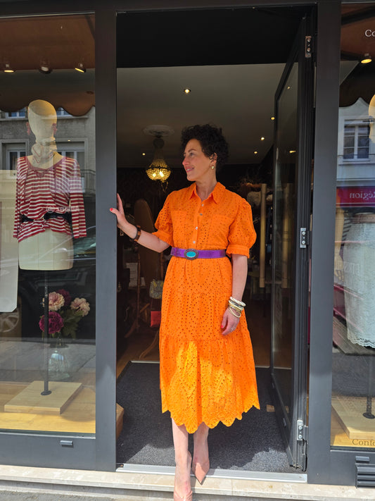 Robe broderie anglaise mandarine - Collection Prêt-à-Porter