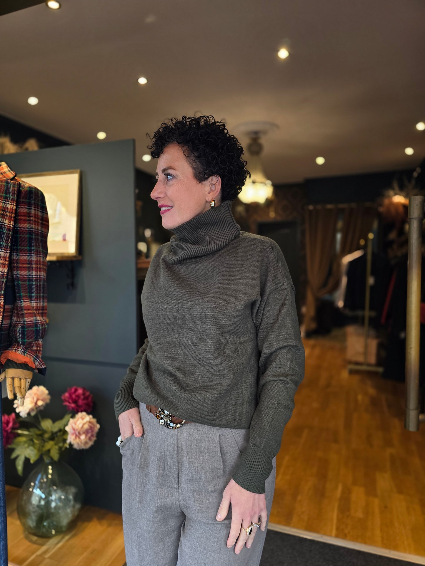 Pull  col roulé Kaki - Prêt-à-Porter