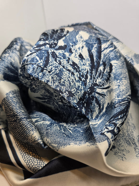 Foulard feuillage bleu