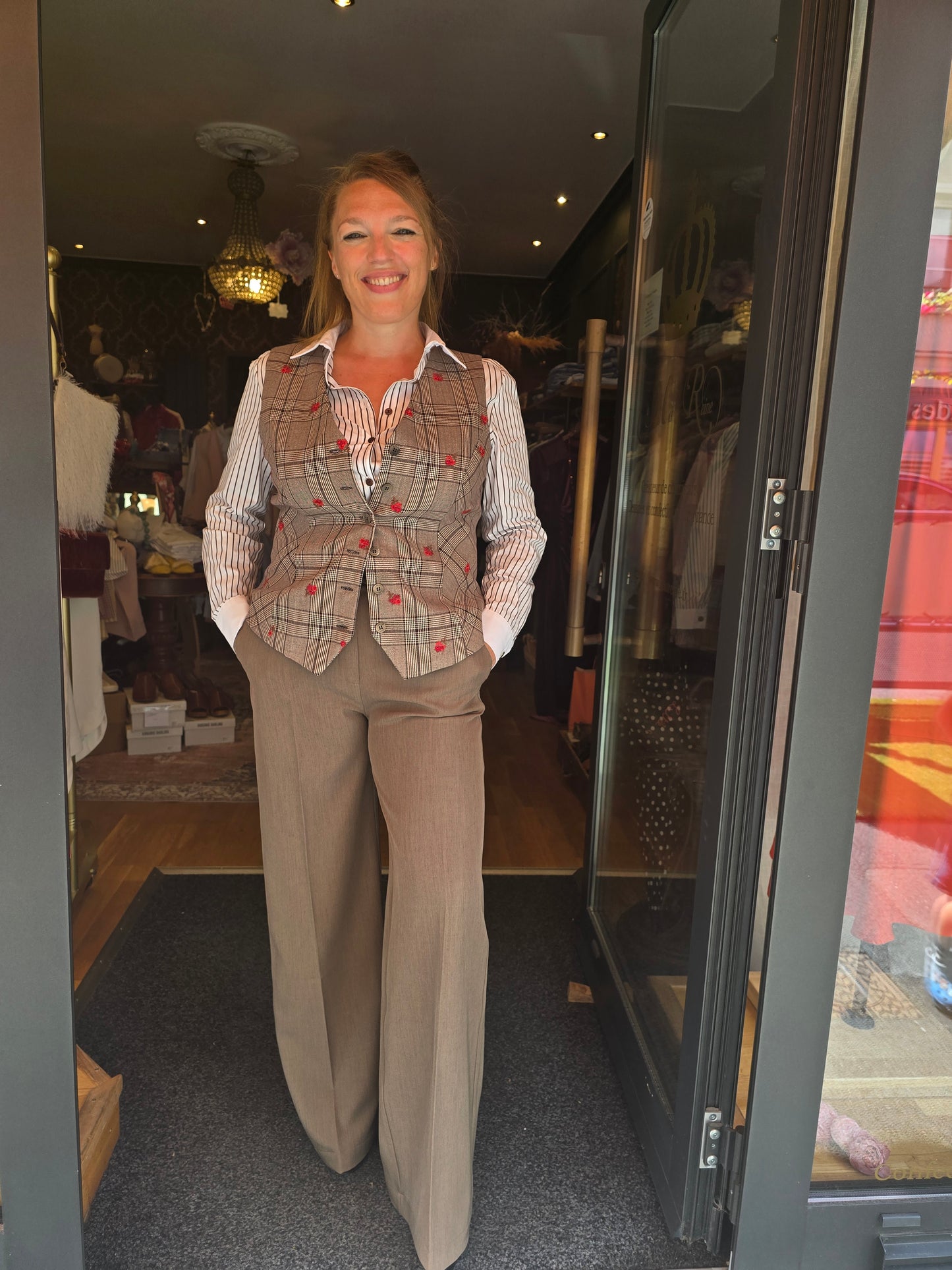 Gilet Pied de poule fleuri