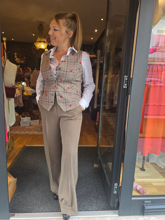 Gilet Pied de poule fleuri