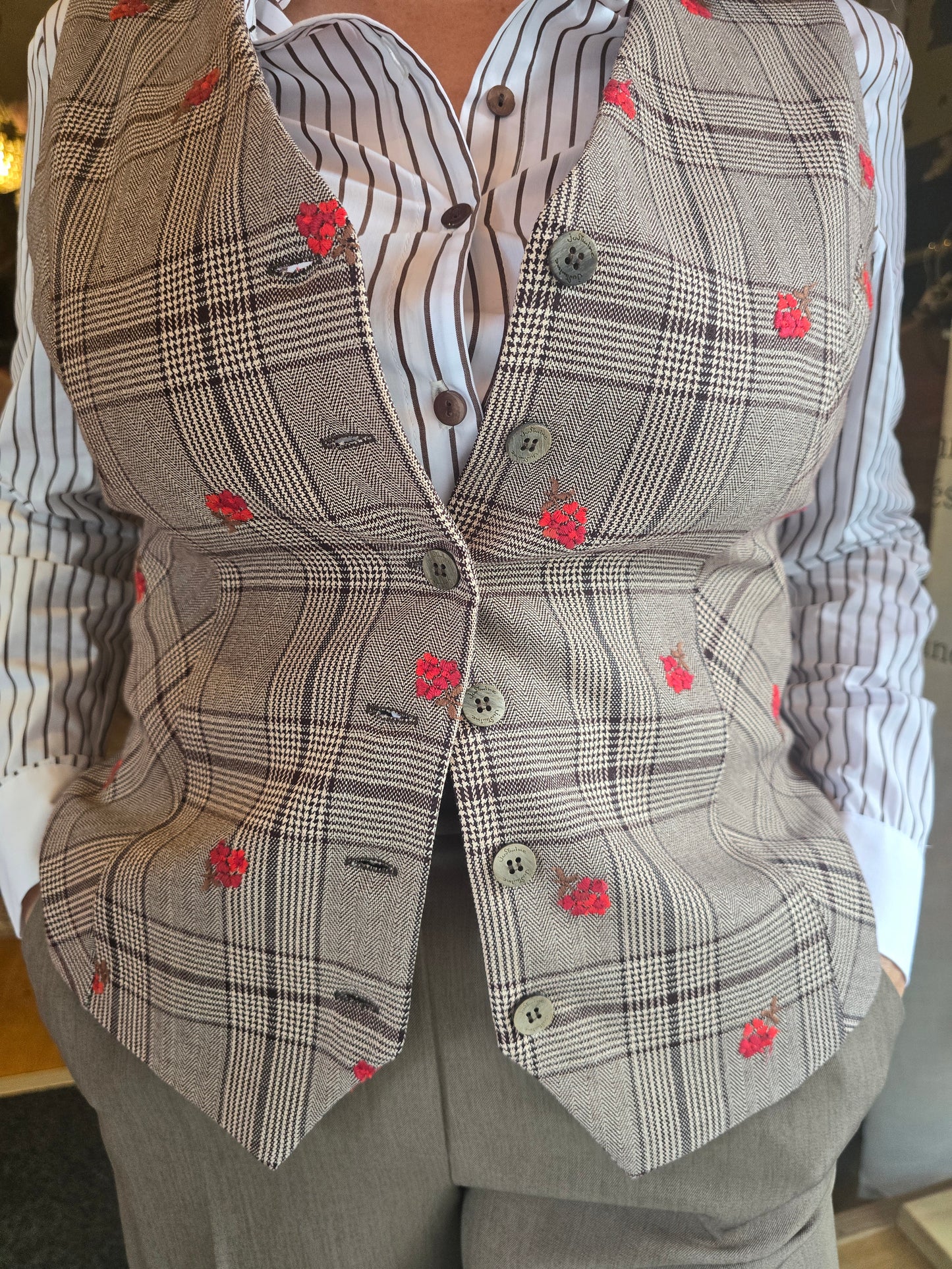 Gilet Pied de poule fleuri