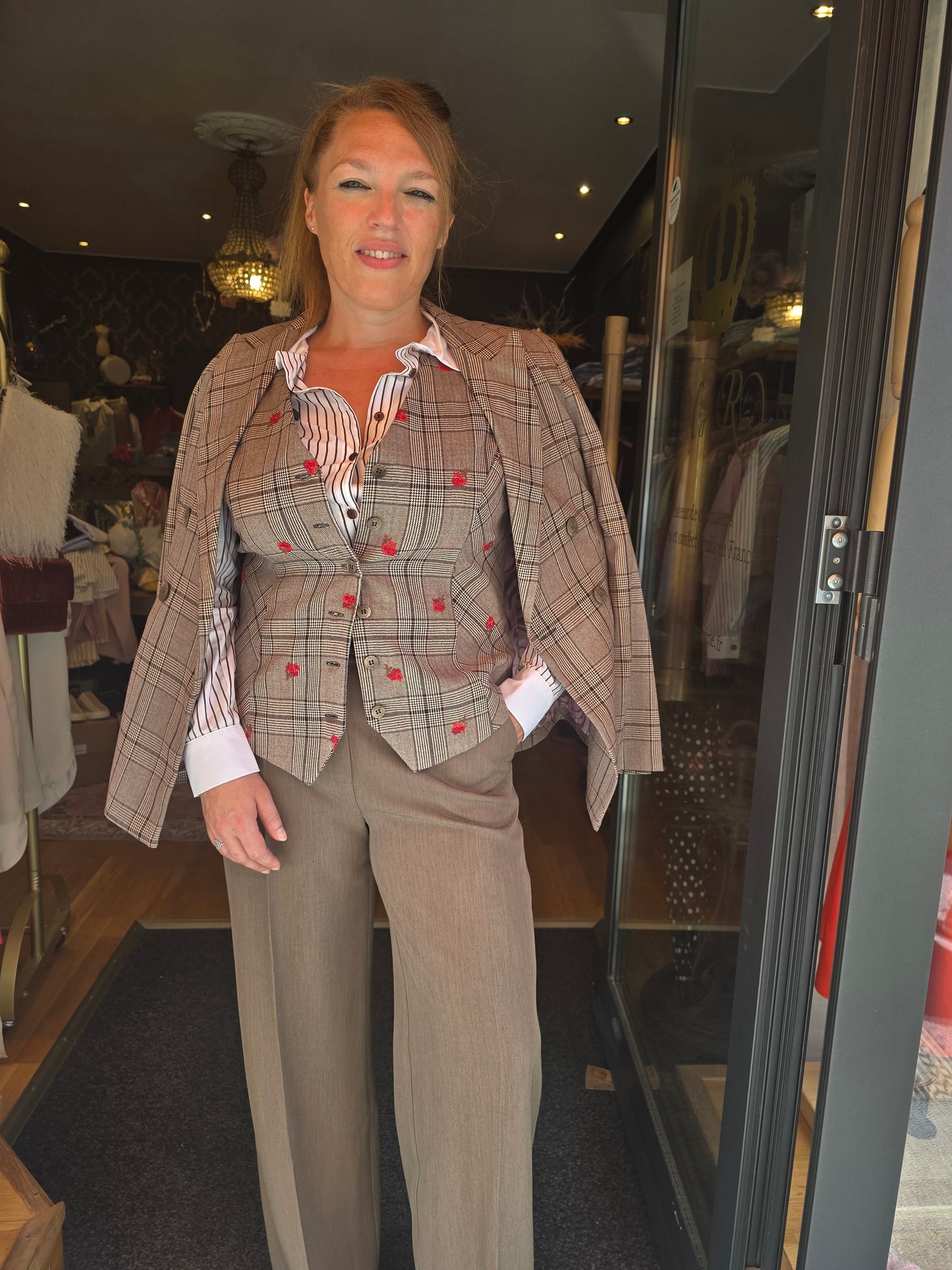 Gilet Pied de poule fleuri