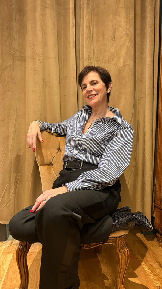 Chemise rayée bleu moyen NORMANDIE - MA REINE X Marie-Anne LECOEUR