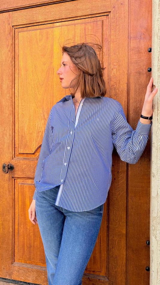 Chemise rayée bleu moyen NORMANDIE - MA REINE X Marie-Anne LECOEUR